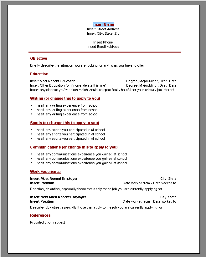 Free resume template for microsoft word 2000