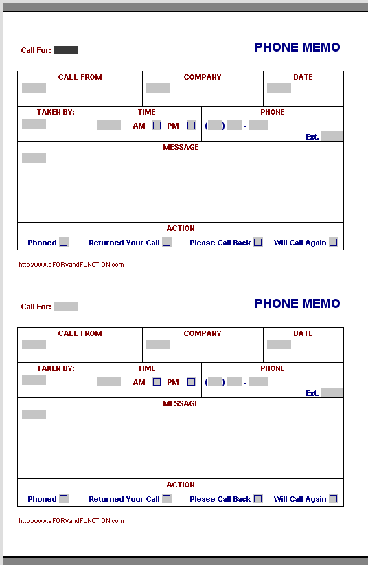 Phone Memo Template from www.eformandfunction.com